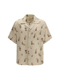 Valentino Papier Floral Print Silk Bowling Shirt — Beige