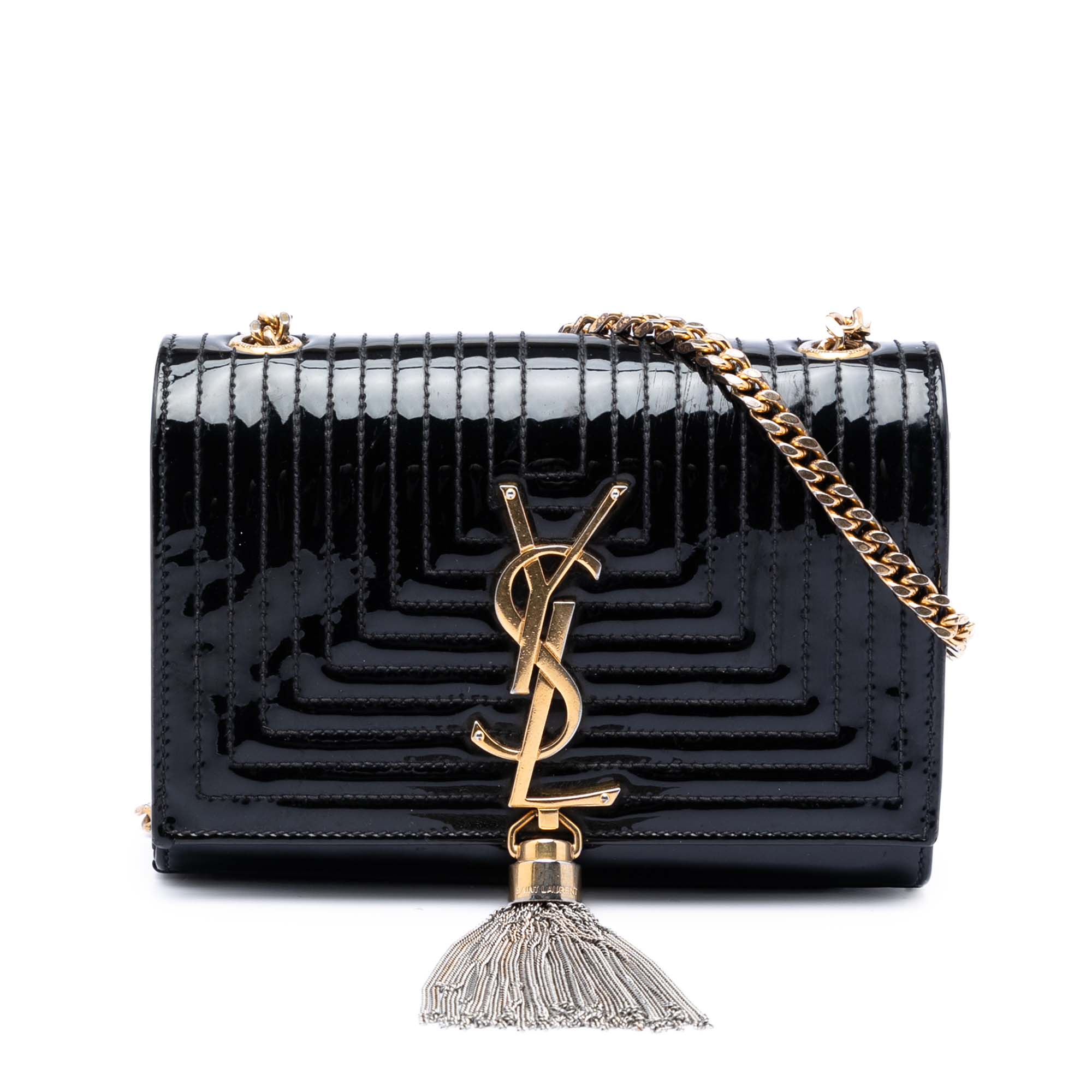 Small Quilted Patent Monogram Kate Tassel Crossbody