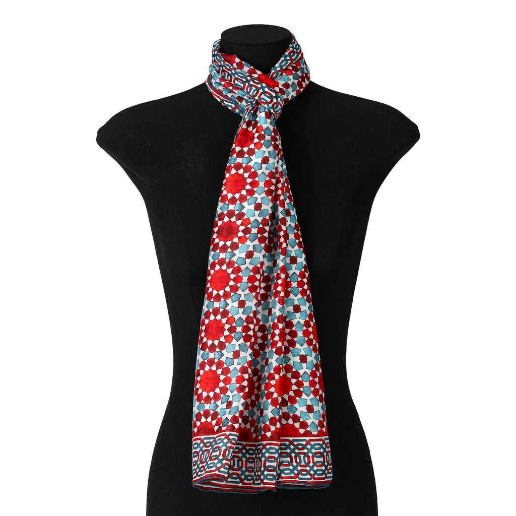Red and Blue Large Silk Scarf Najma