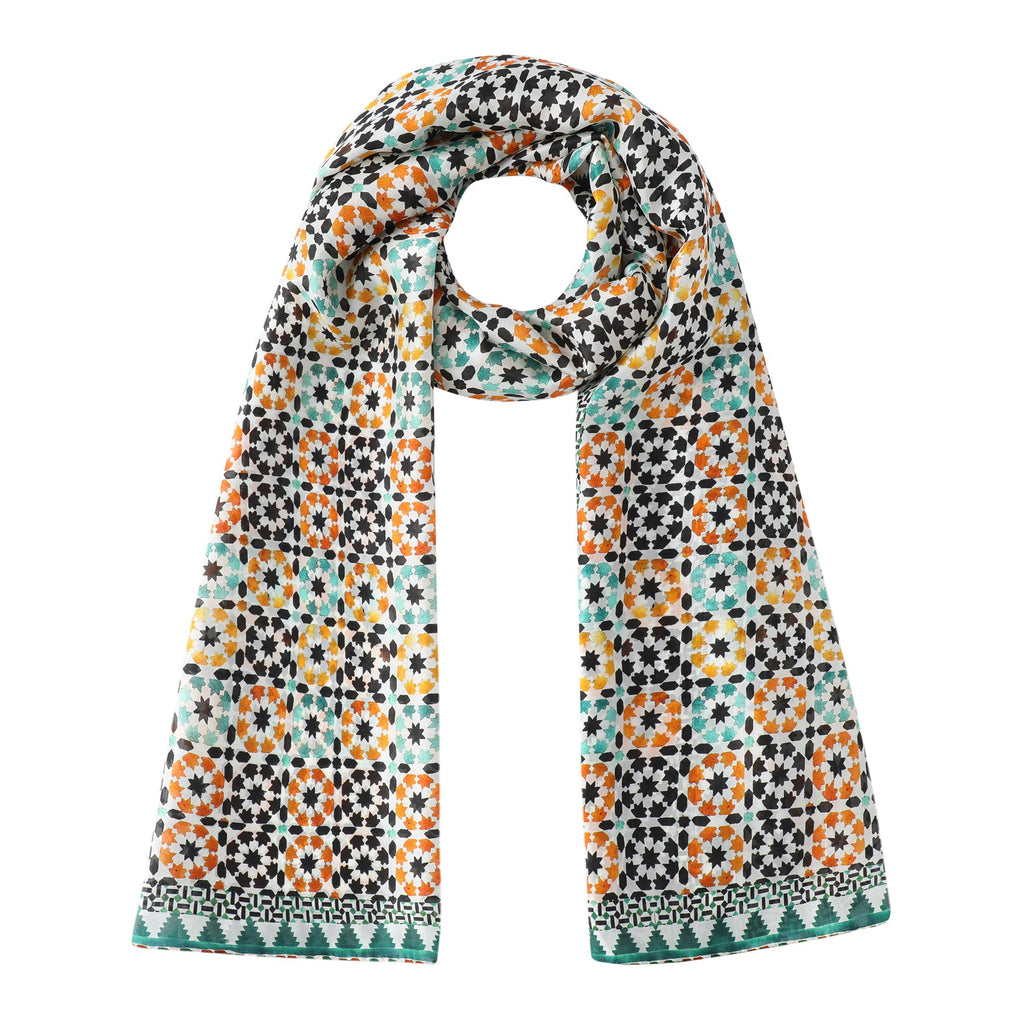 Green and Orange Silk Scarf Sabika