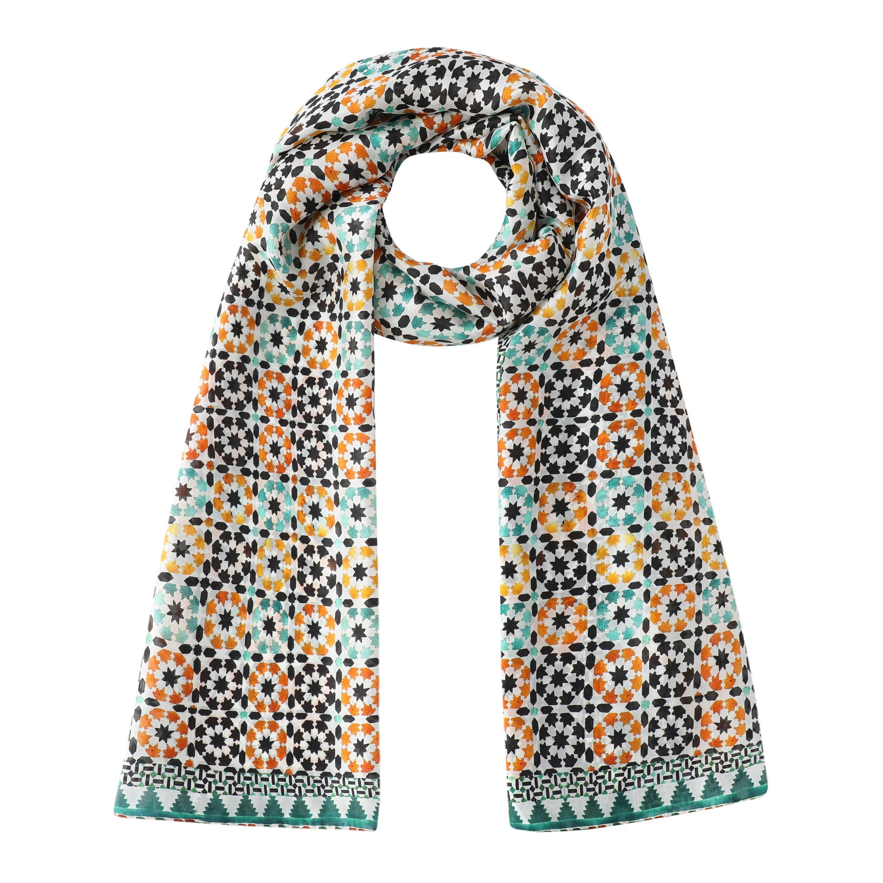 Green and Orange Silk Scarf Sabika