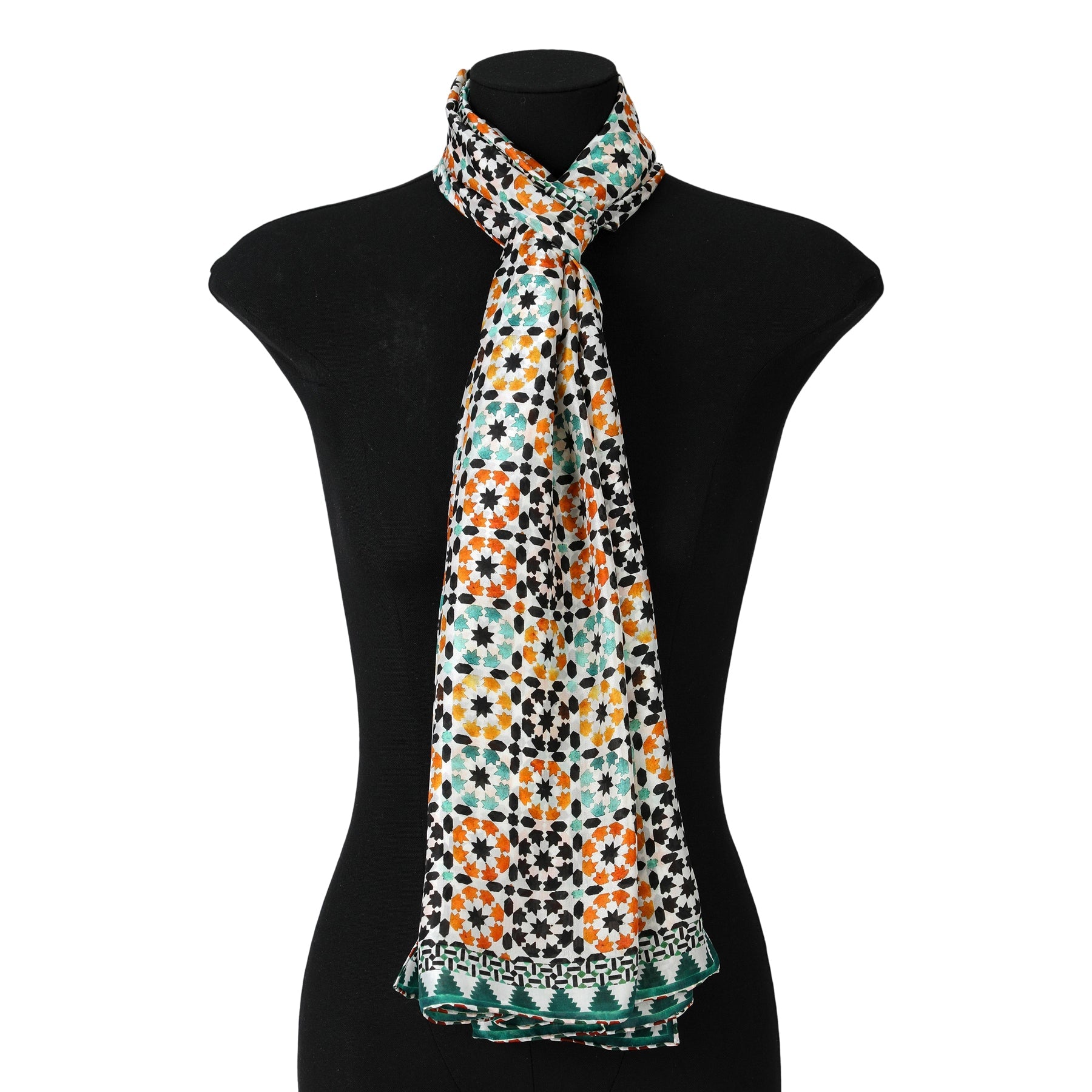 Green and Orange Silk Scarf Sabika
