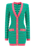 Balmain Two-Tone Knit Dress — Emerald