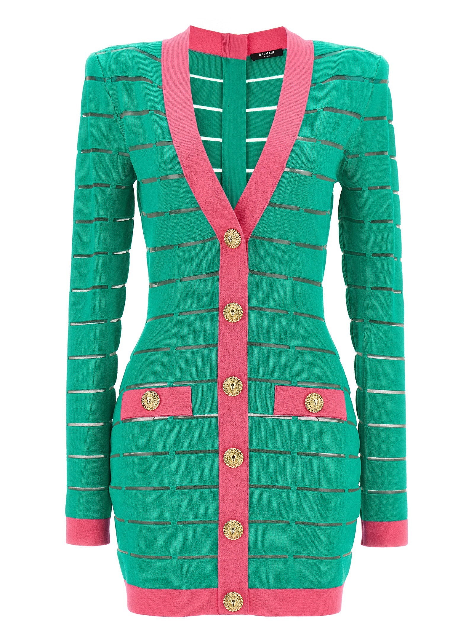 Balmain Two-Tone Knit Dress — Emerald