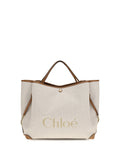 Chloé Cotton Canvas Logo Tote Bag — Brown