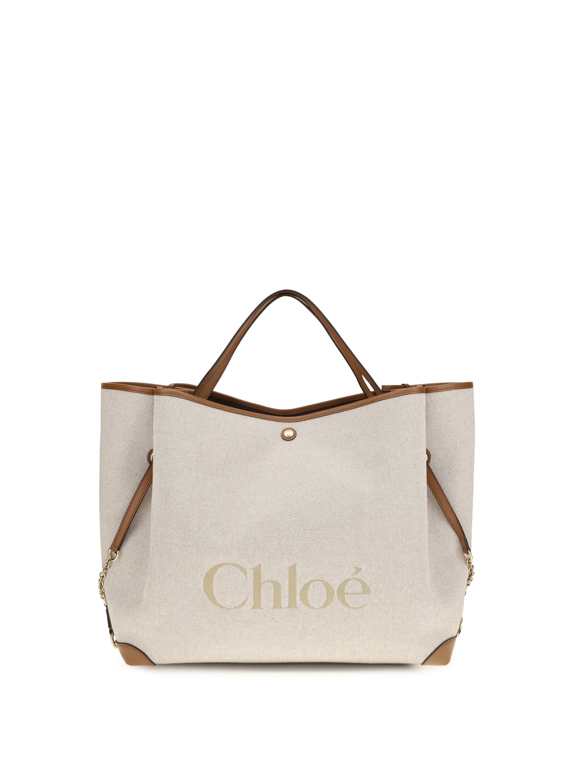 Chloé Cotton Canvas Logo Tote Bag — Brown