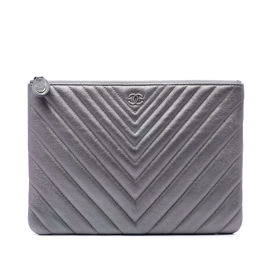 Medium Chevron Metallic Calfskin O Case Clutch