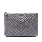 Medium Chevron Metallic Calfskin O Case Clutch