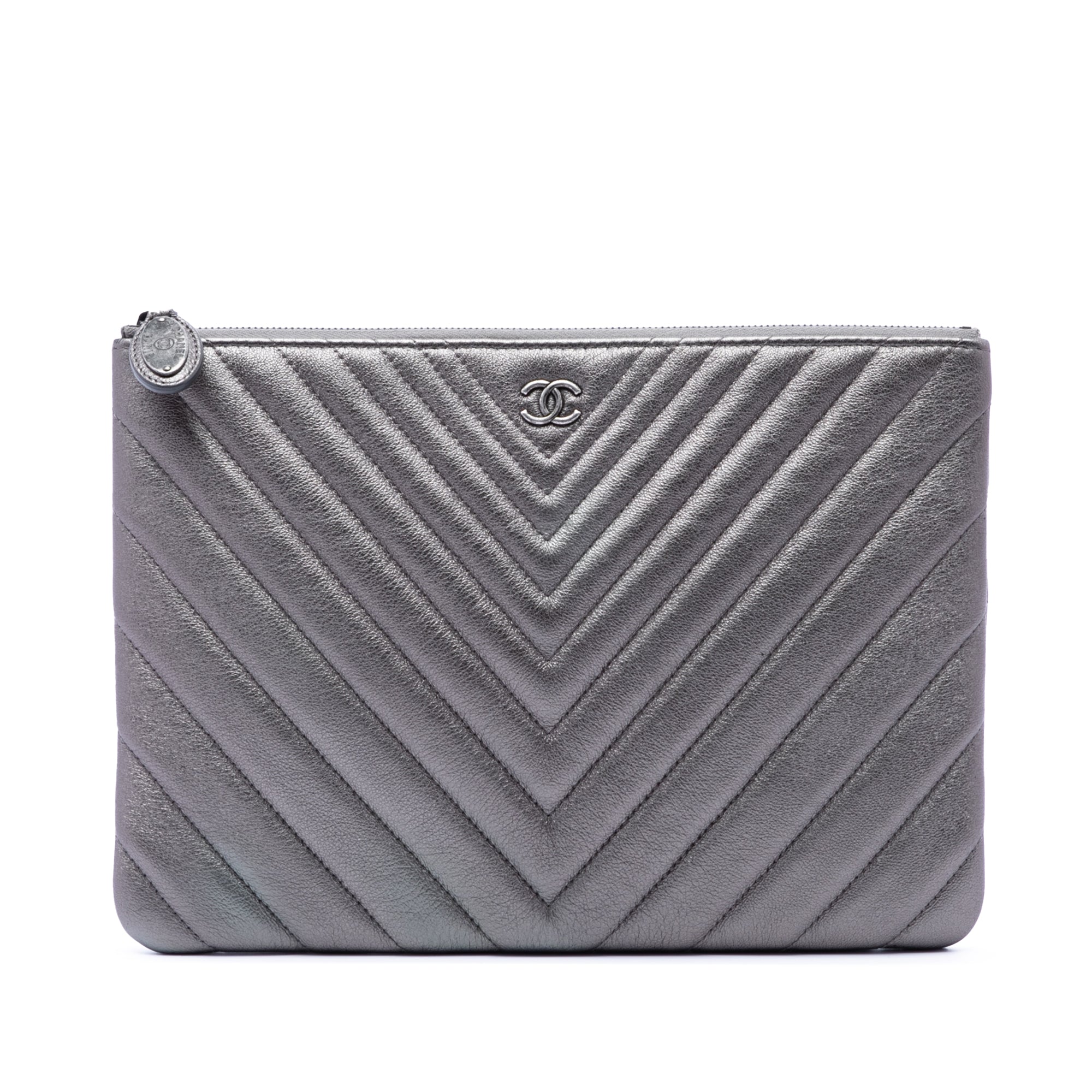 Medium Chevron Metallic Calfskin O Case Clutch