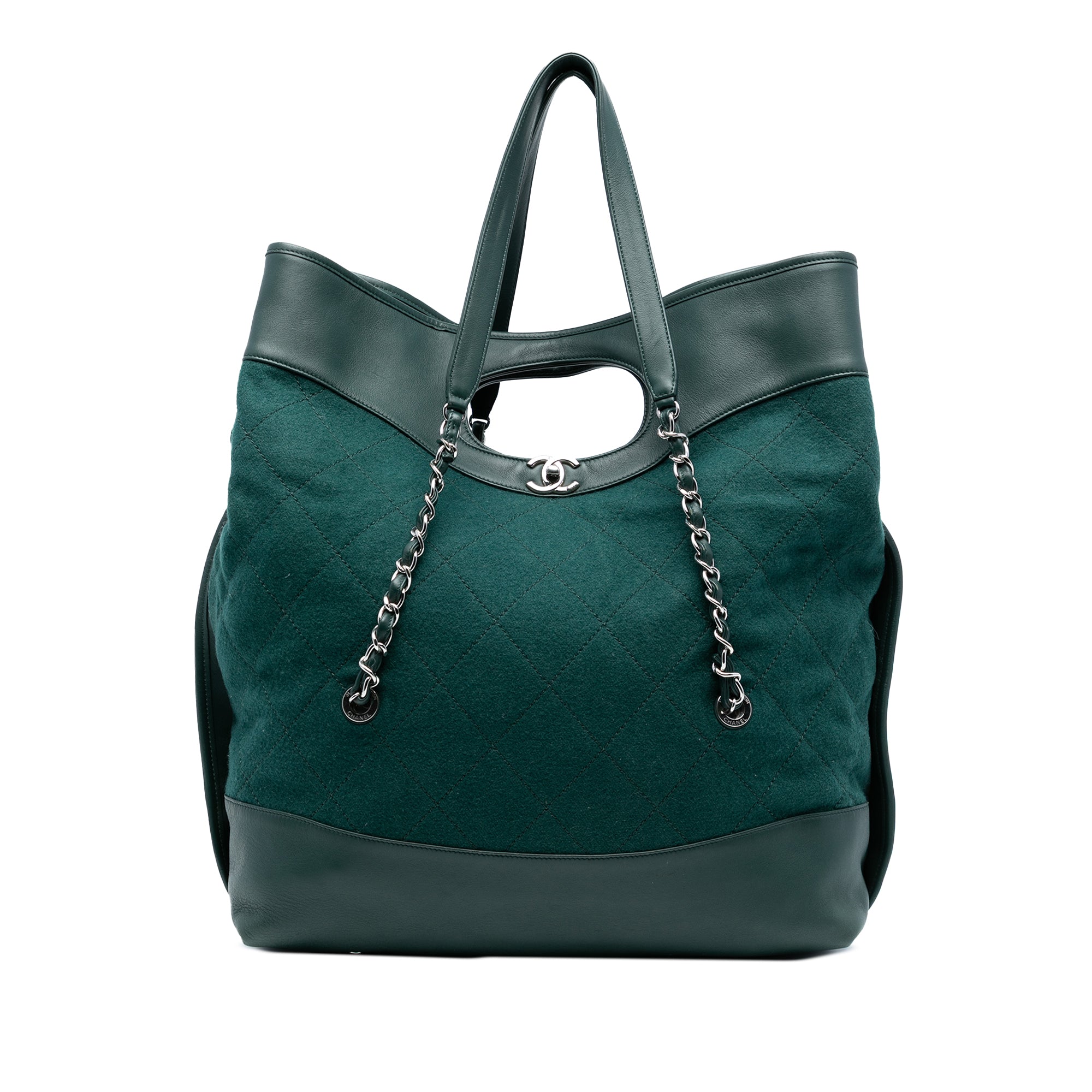 Extra Large Stitched Wool and Calfskin 31 Shopping Bag