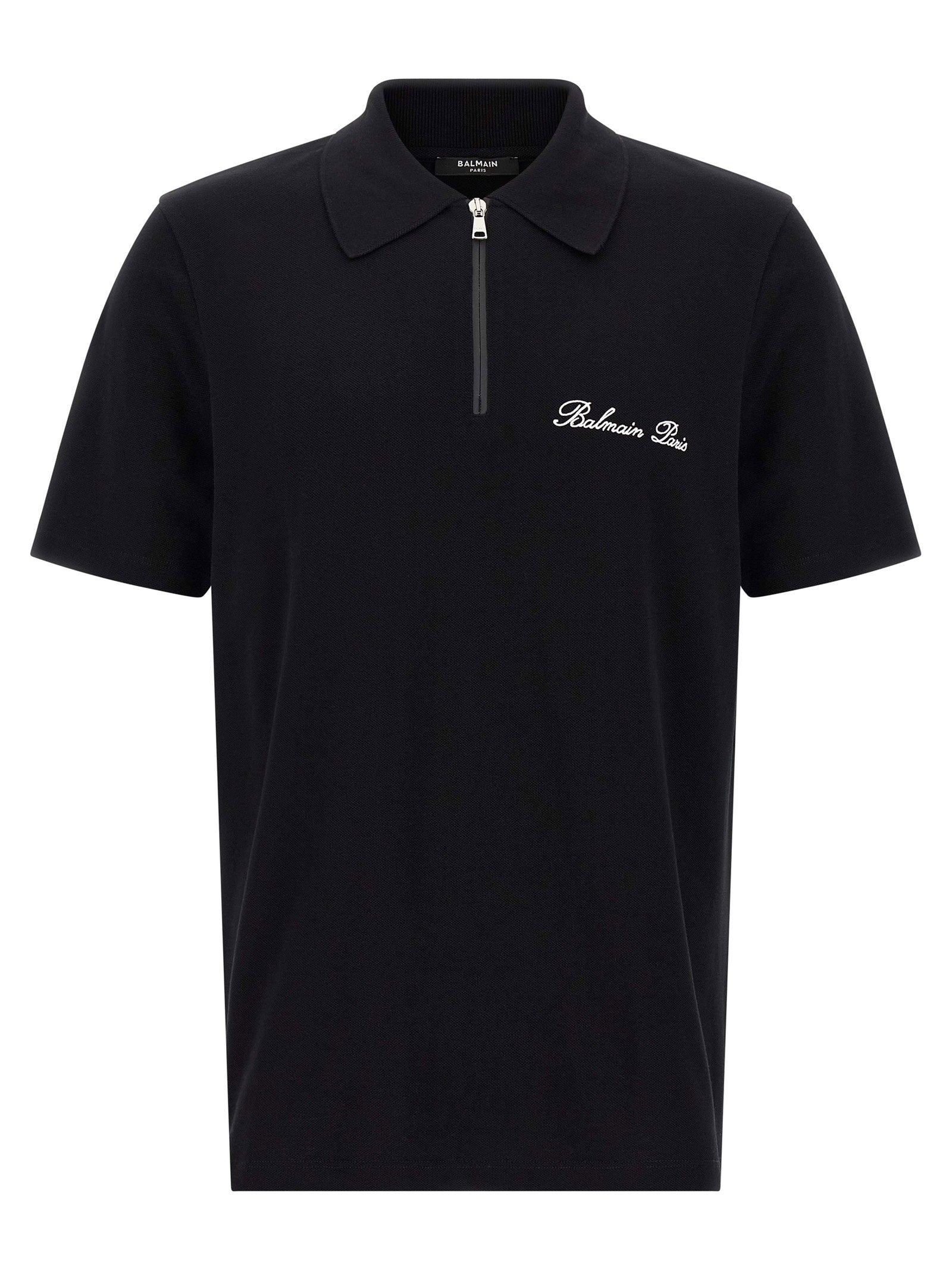 Balmain Logo-Embroidered Piqué Cotton Polo — Black