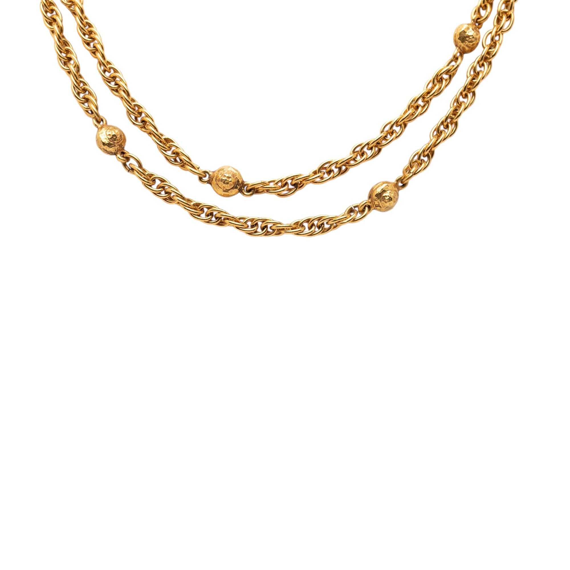 CC Gold Plated Station Chain Long Necklace
