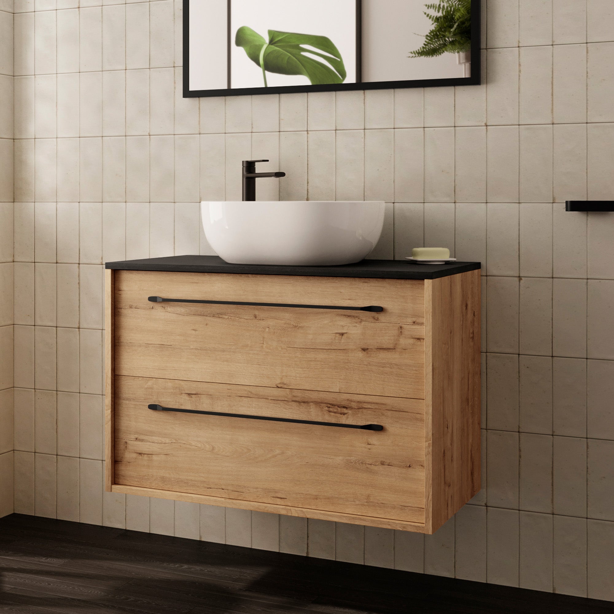 BATHME LENNOX Mueble de Baño con Lavabo y Encimera Roble Ostippo Ebony