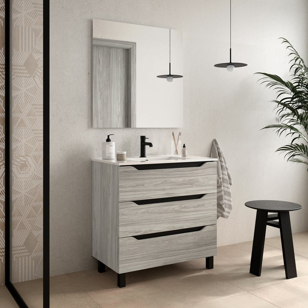 BATHME TRIO Conjunto Completo Mueble de Baño 3 Cajones Color Roble Estela