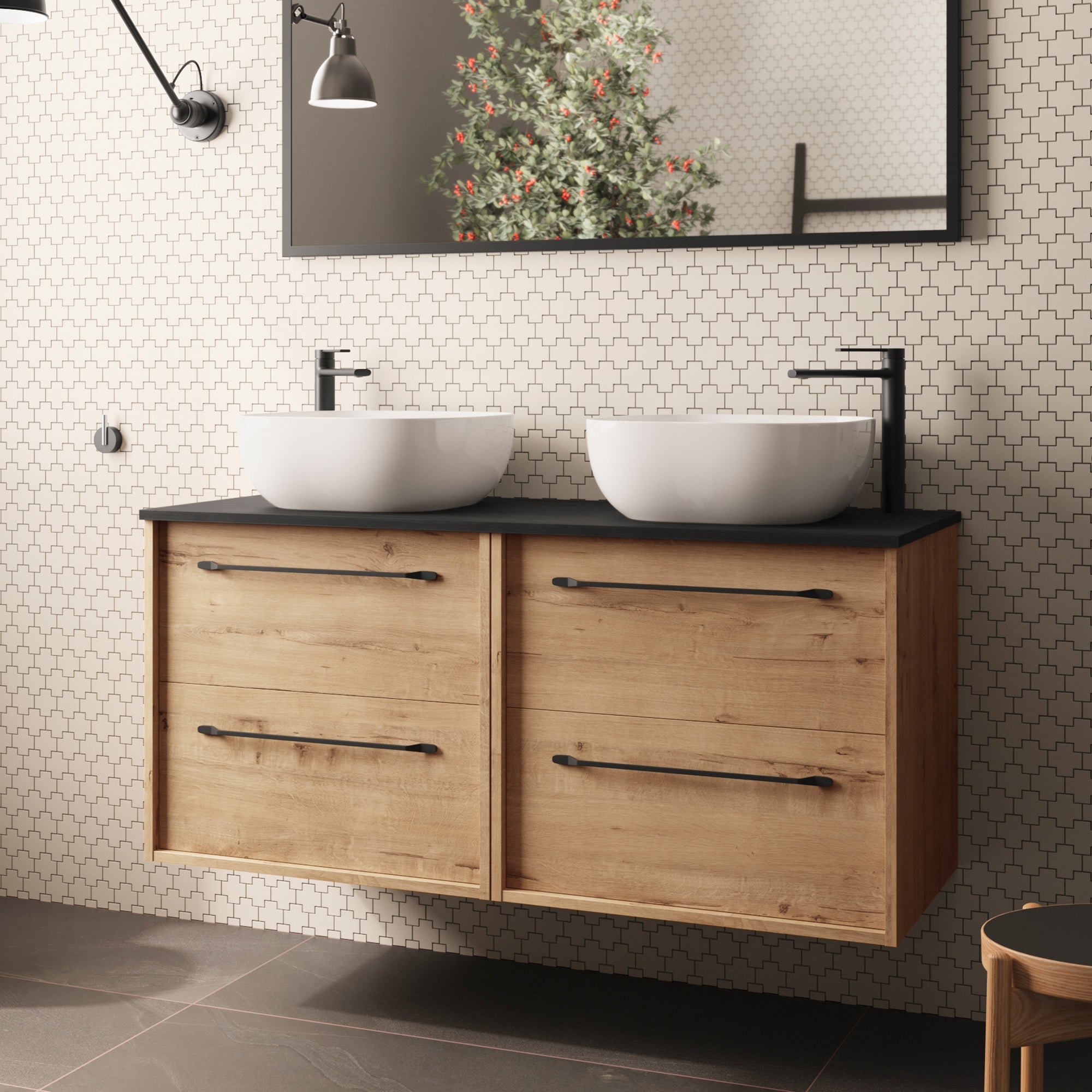 BATHME LENNOX Mueble de Baño con Lavabo y Encimera 120 Roble Ostippo Ebony
