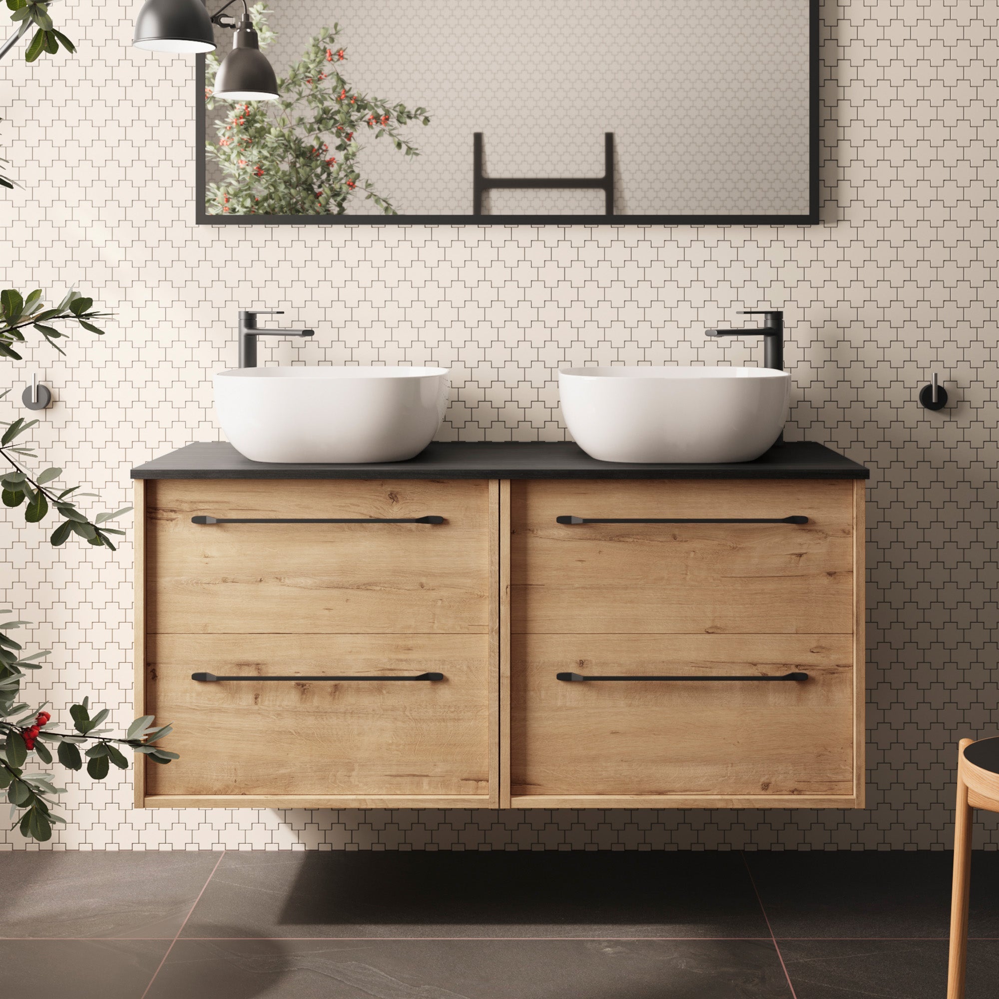 BATHME LENNOX Mueble de Baño con Lavabo y Encimera 120 Roble Ostippo Ebony