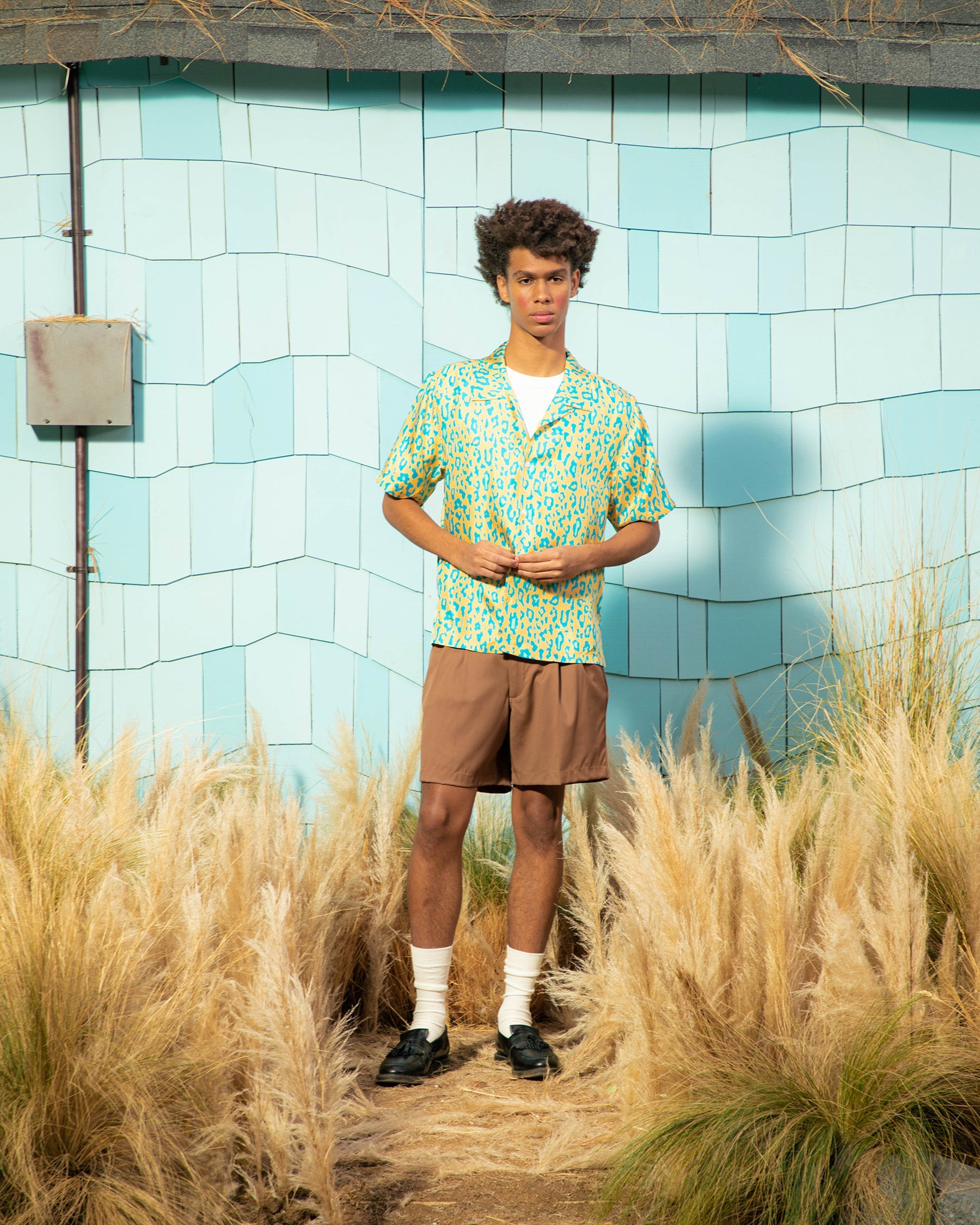 Fleur Camo Silk Button-Up Orange
