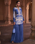 Blue Thikri Print and Highlighted Jacket Set By KYNAH, Luxury Indian Fashion & Bridal Wear