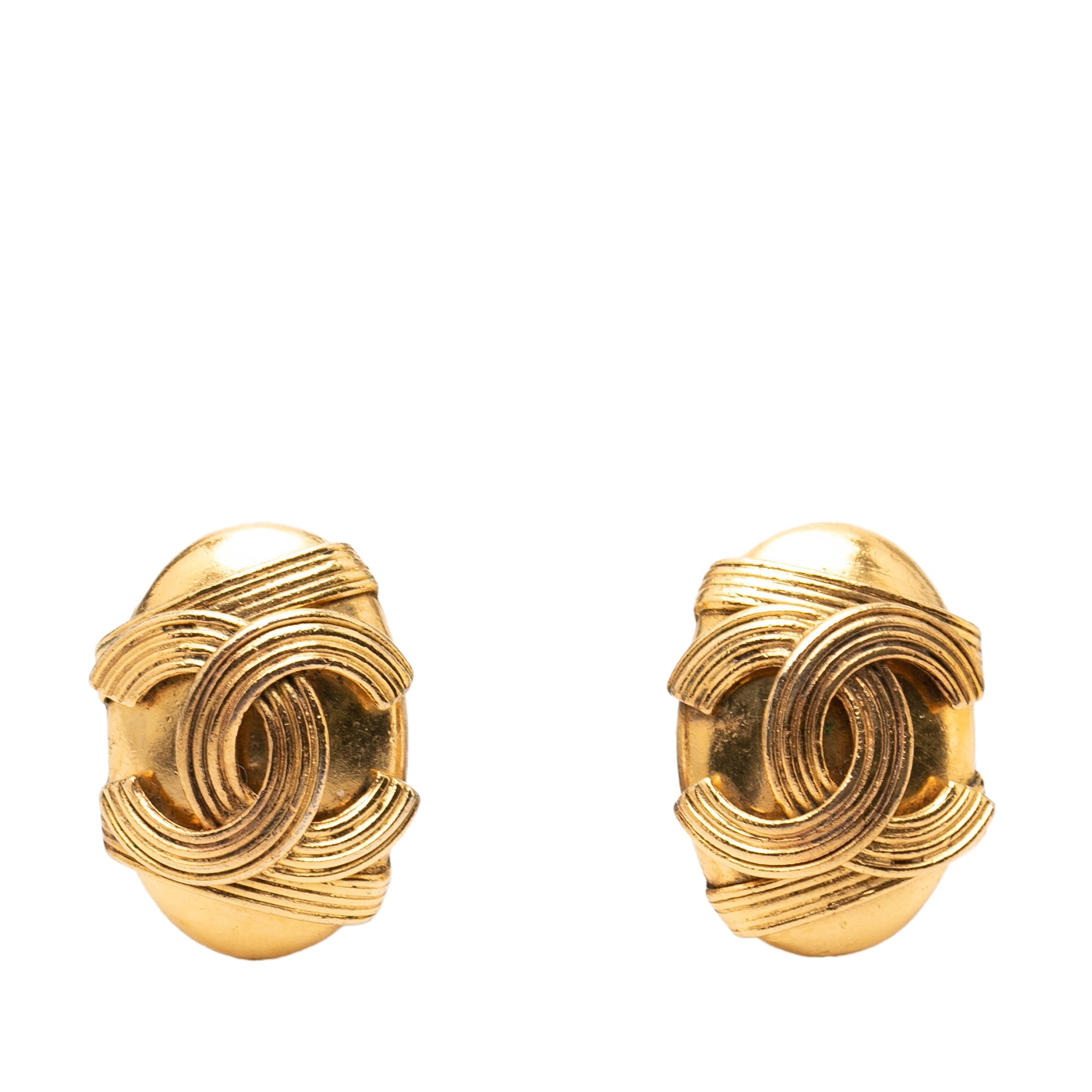 CC Gold Plated Oval Clip on Earrings