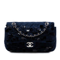 Medium Classic Satin Paillette Embellished Double Flap