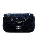 Medium Classic Satin Paillette Embellished Double Flap