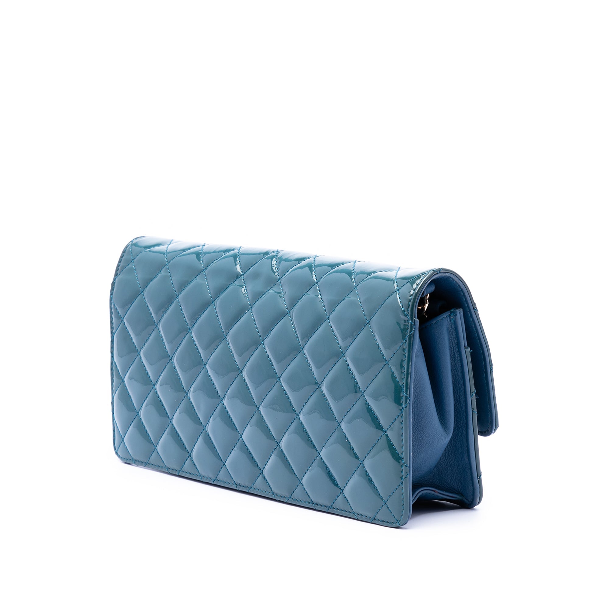 Quilted Patent Golden Class East West Wallet on Chain