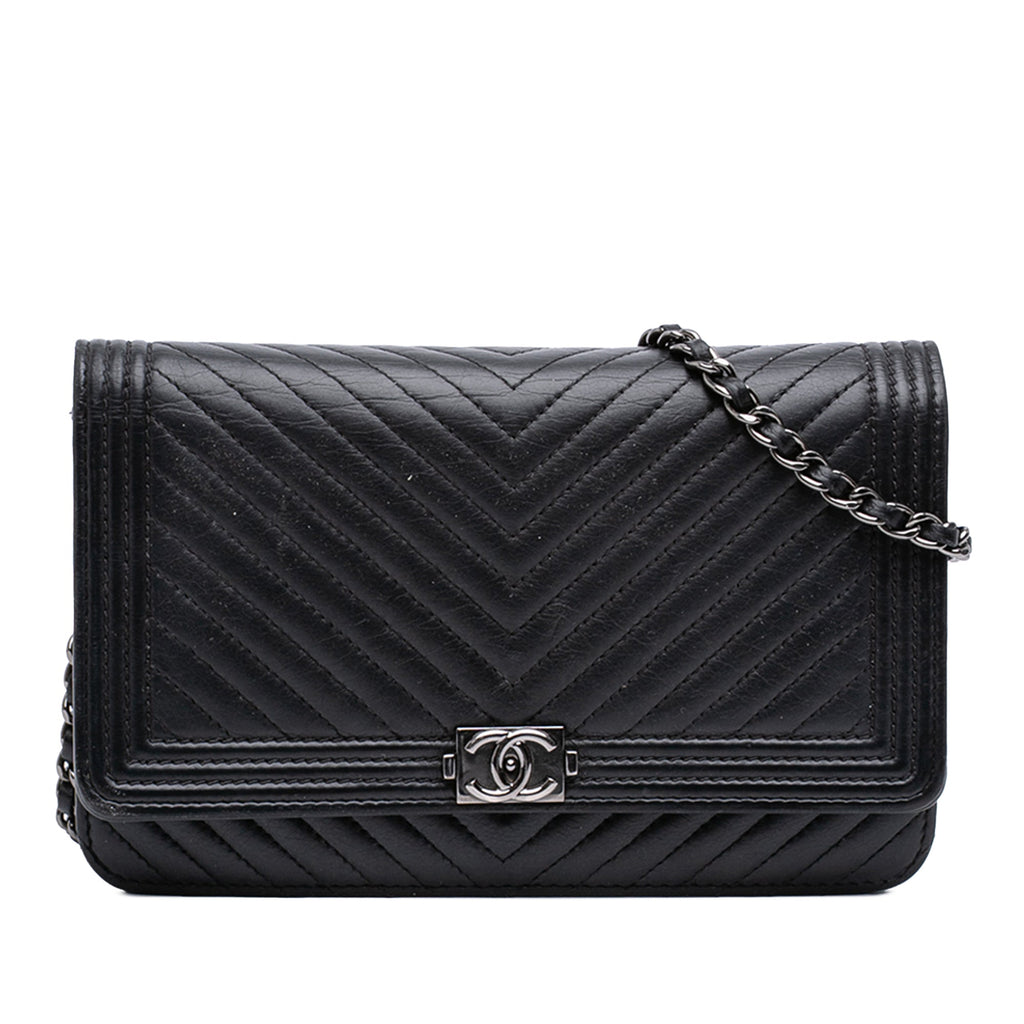 Chevron Lambskin Boy Wallet on Chain