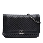 Chevron Lambskin Boy Wallet on Chain