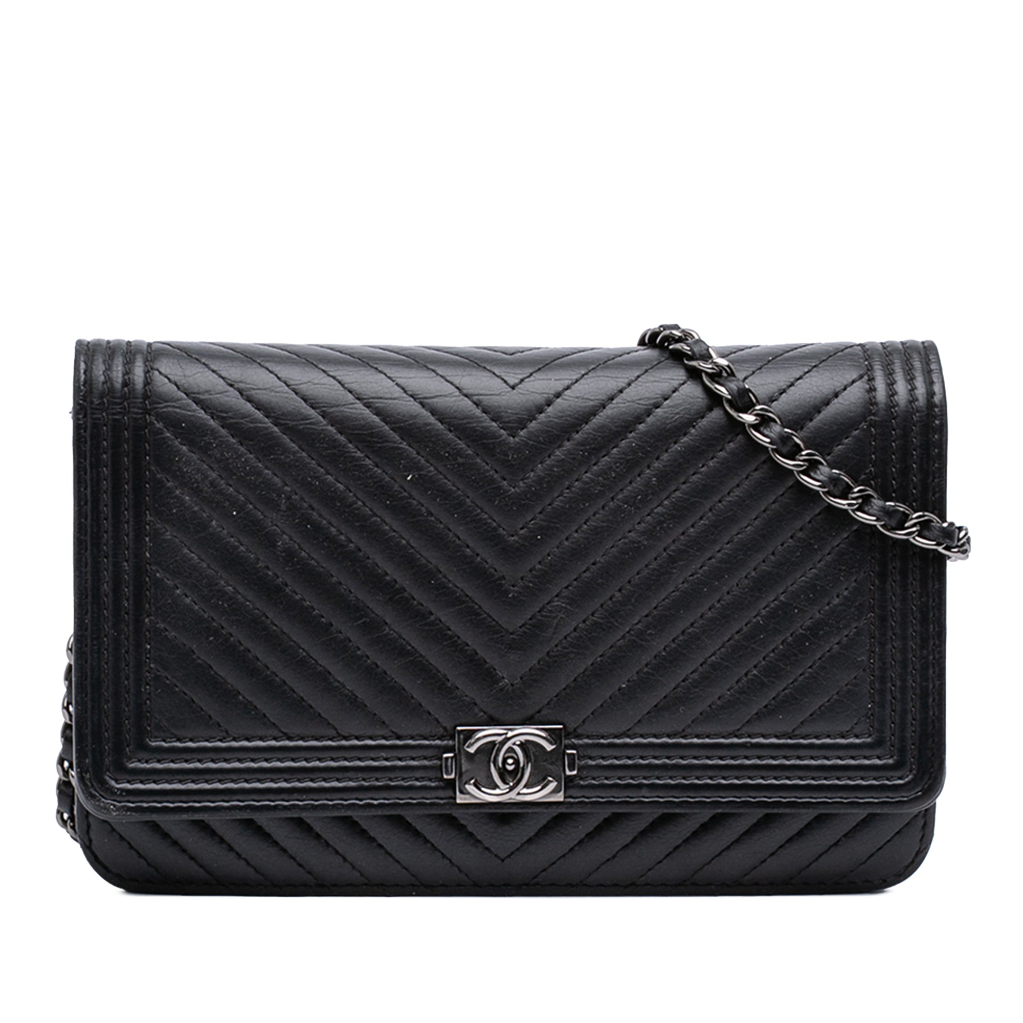Chevron Lambskin Boy Wallet on Chain