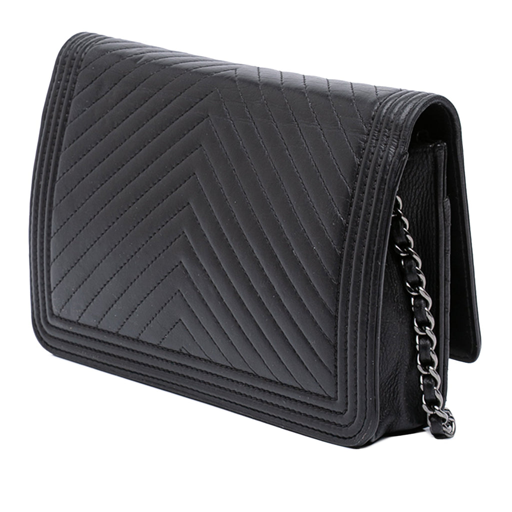 Chevron Lambskin Boy Wallet on Chain