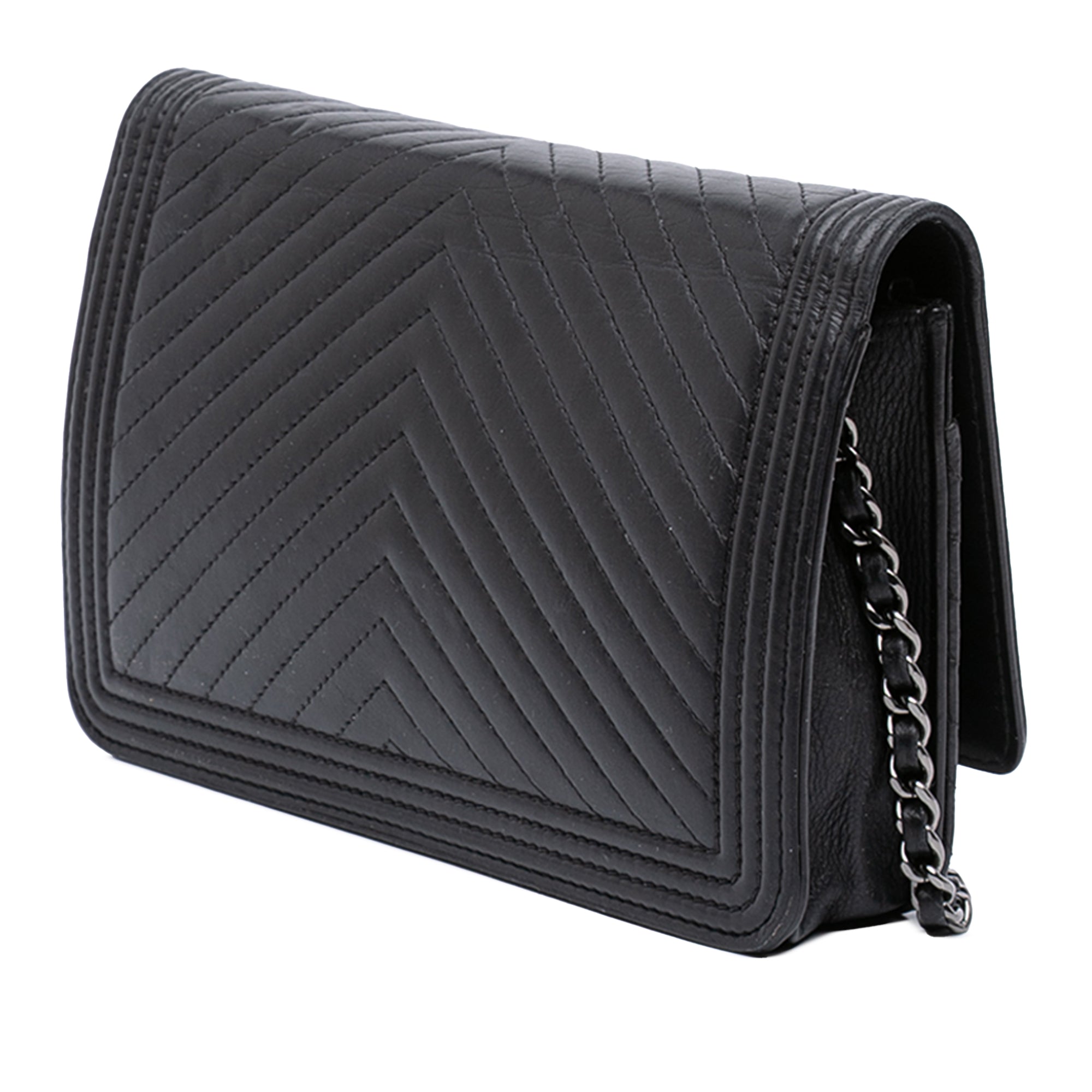 Chevron Lambskin Boy Wallet on Chain