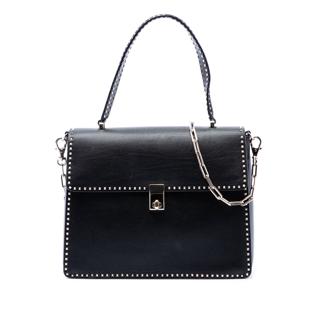 Leather Rockstud Top Handle Bag
