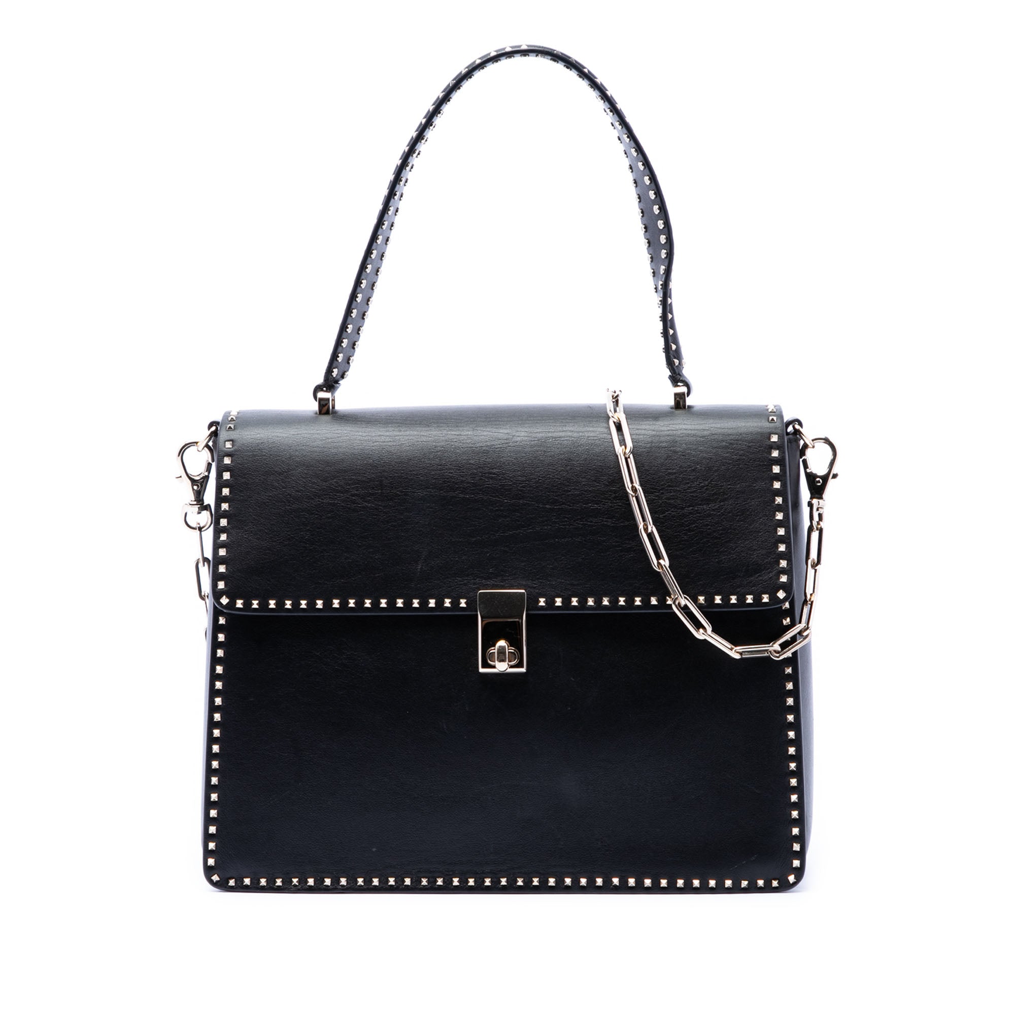 Leather Rockstud Top Handle Bag