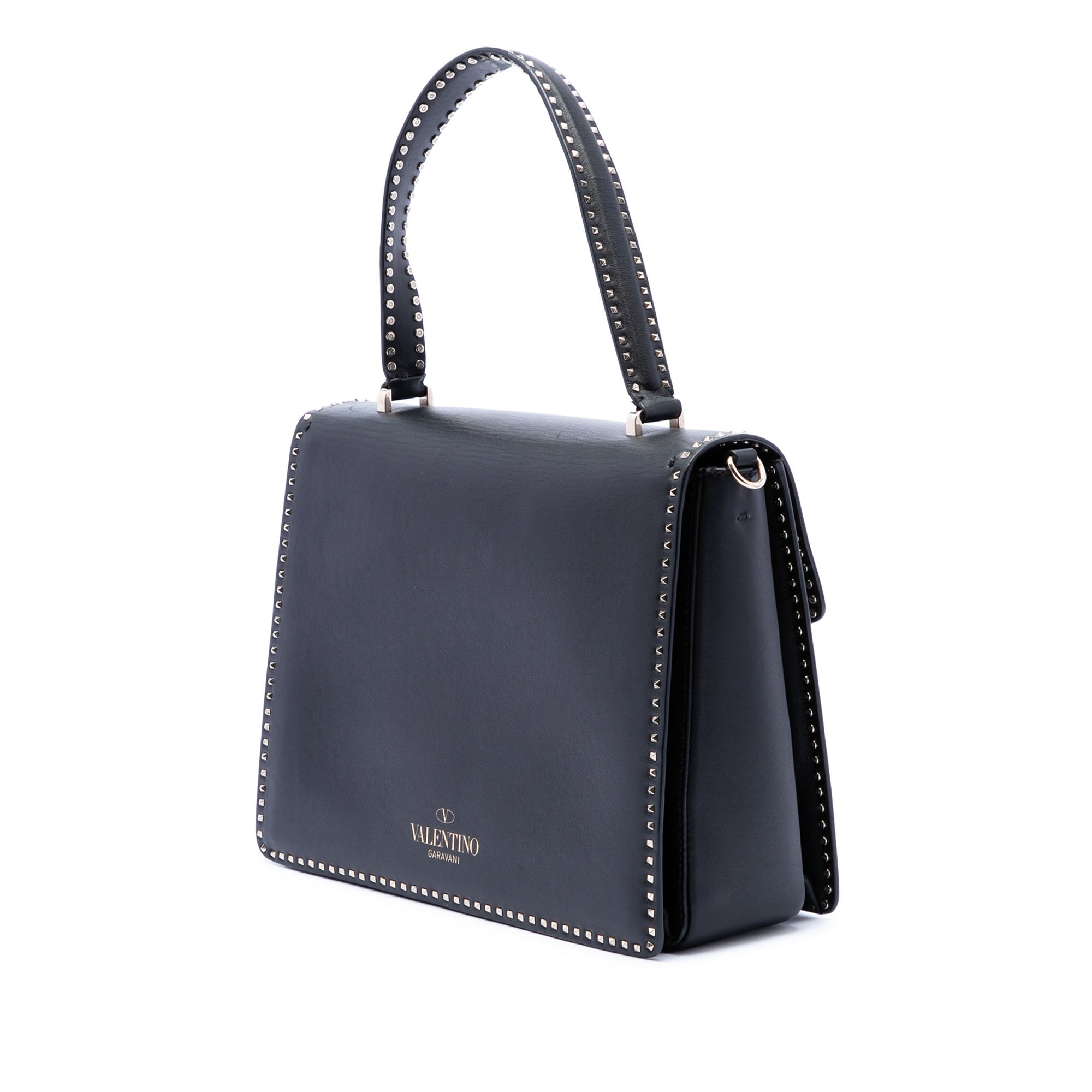 Leather Rockstud Top Handle Bag