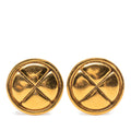 Gold Plated Quilted Round Clip On Earrings