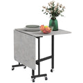 Mobile Drop Leaf Table with Brakes, Folding Dining Table for Small Spaces, Grey Marble Effect