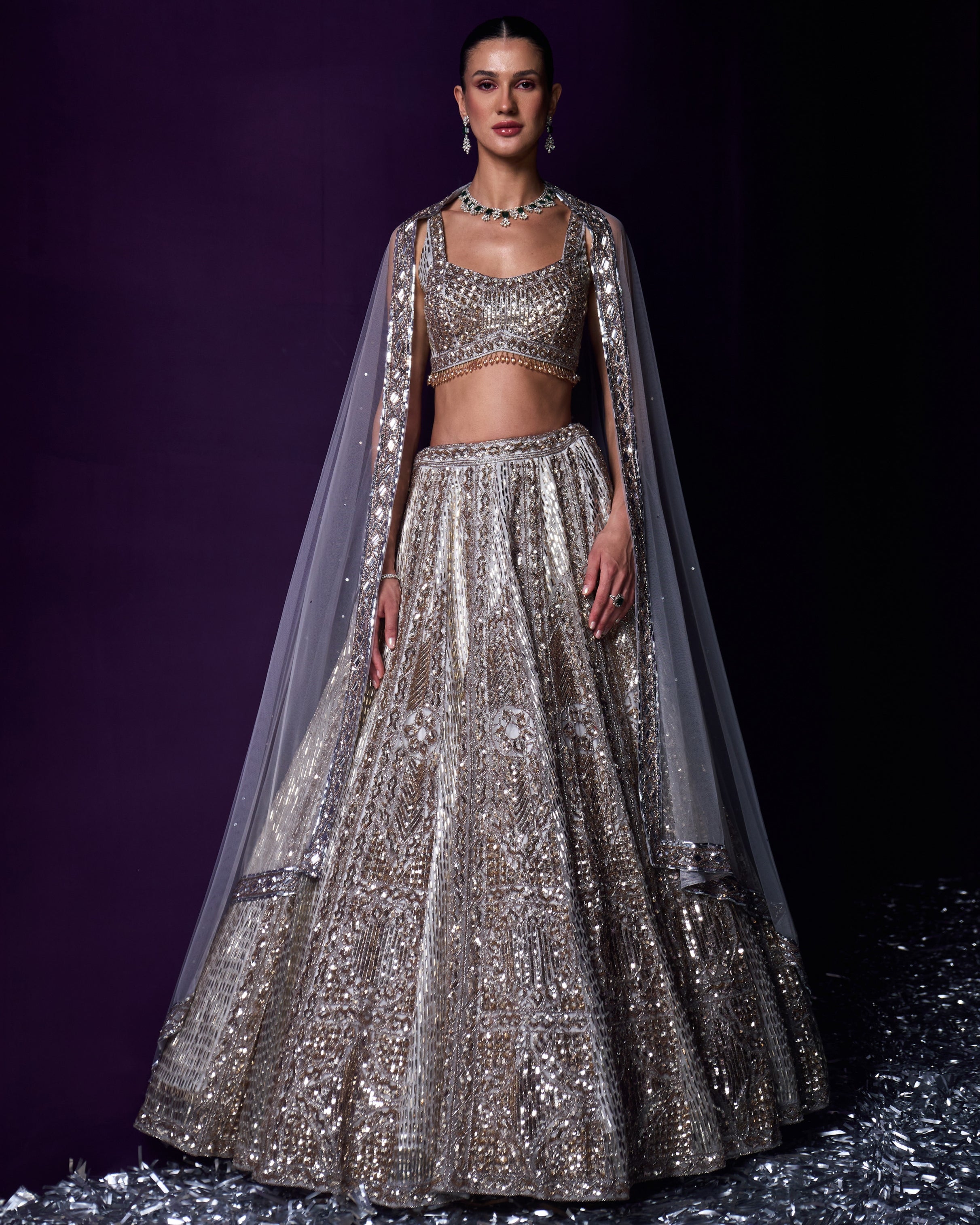 Nehal Grey Organza Lehenga Set By KYNAH, Luxury Indian Fashion & Bridal Wear