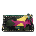 Nylon Rockstud Camouflage Double Zip Clutch