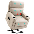 Power Lift Chair with Vibration Massage & Heat, Microfibre Upholstered Recliner Chair, Beige
