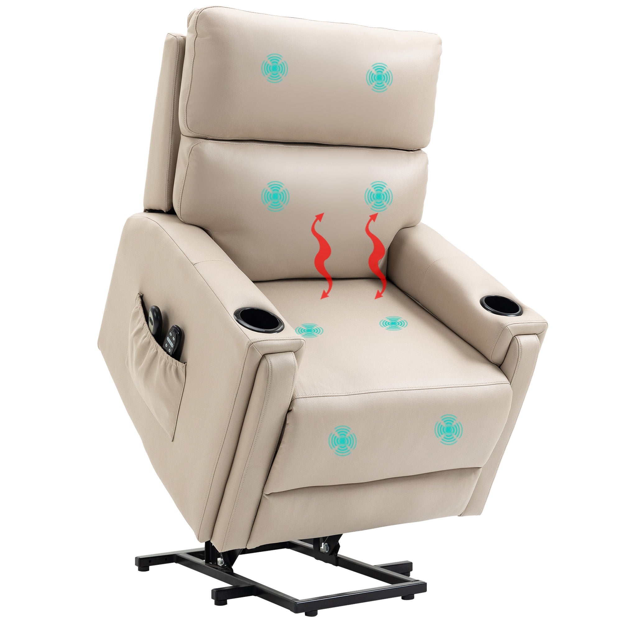 Power Lift Chair with Vibration Massage & Heat, Microfibre Upholstered Recliner Chair, Beige