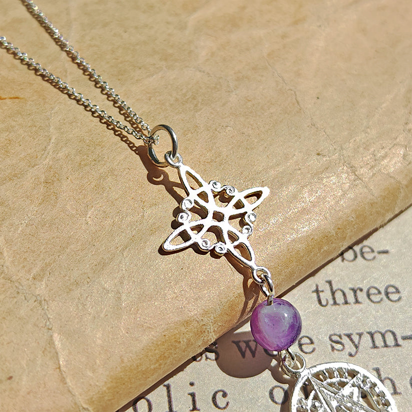 Colgante Nudo de Bruja & Tetragramaton con Bola Amatista S925