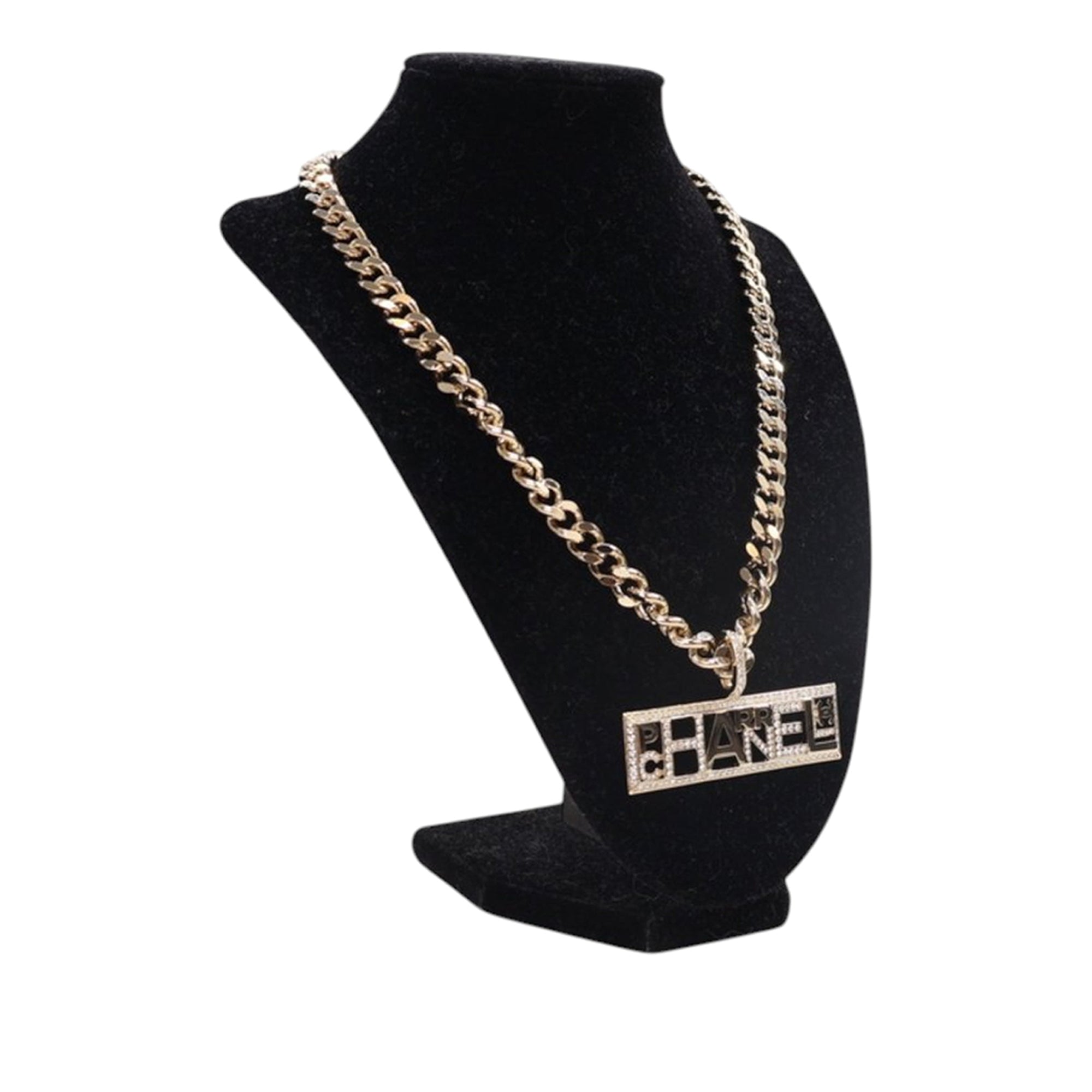 Pharrell Gold Plated Strass Chain Letters Pendant Necklace