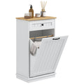 Tilt-Out Laundry Hamper, Laundry Cabinet with Removable Basket and Drawer for Bathroom, White