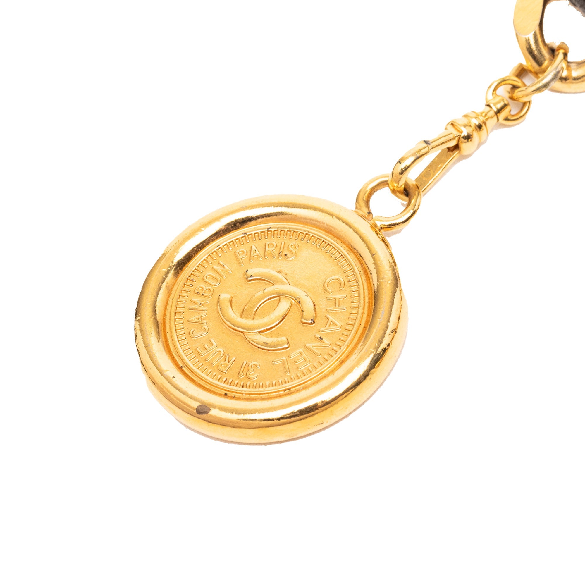 Gold Plated Leather Woven Chain Medallion Belt