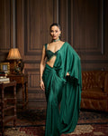 Edith Emerald Green Embellished Blouse And Pre-Draped Dhoti Sari Set By KYNAH, Luxury Indian Fashion & Bridal Wear