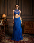 Becky Electric Blue Embellished Blouse With Highlighted Ombre Skirt Set By KYNAH, Luxury Indian Fashion & Bridal Wear