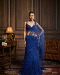 Judy Electric Blue Embellished Pre-Draped Skirt Sari Set By KYNAH, Luxury Indian Fashion & Bridal Wear