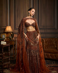 Kelly Caramel Brown Fully Embroidered Mermaid Trailskirt Set By KYNAH, Luxury Indian Fashion & Bridal Wear