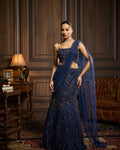 Sandra Midnight Blue Embellished Pre-Drapedskirt Sari Set By KYNAH, Luxury Indian Fashion & Bridal Wear