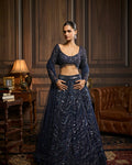 Astrid Midnight Blue Embellished Lehenga Set By KYNAH, Luxury Indian Fashion & Bridal Wear